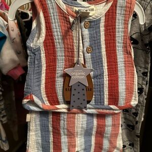 Rabbit + Bear Organic Cotton Kids Set - Coral, Blue, White